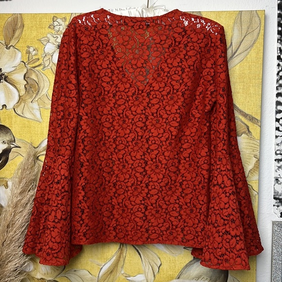 ZARA Woman deep orange bell sleeve lace long sleeve top  size M black label - Picture 5 of 9